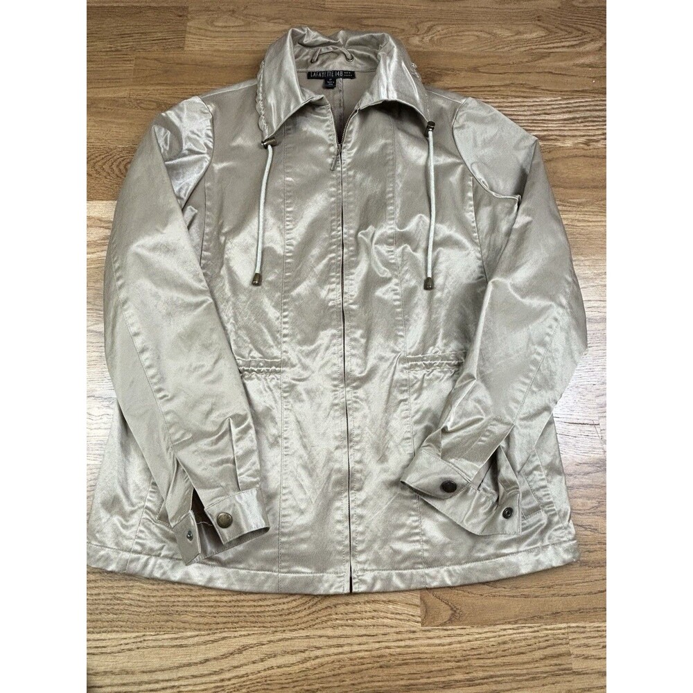Lafayette 148 New York Linen Full Zip Metallic Beige Gold Jacket Size Petite